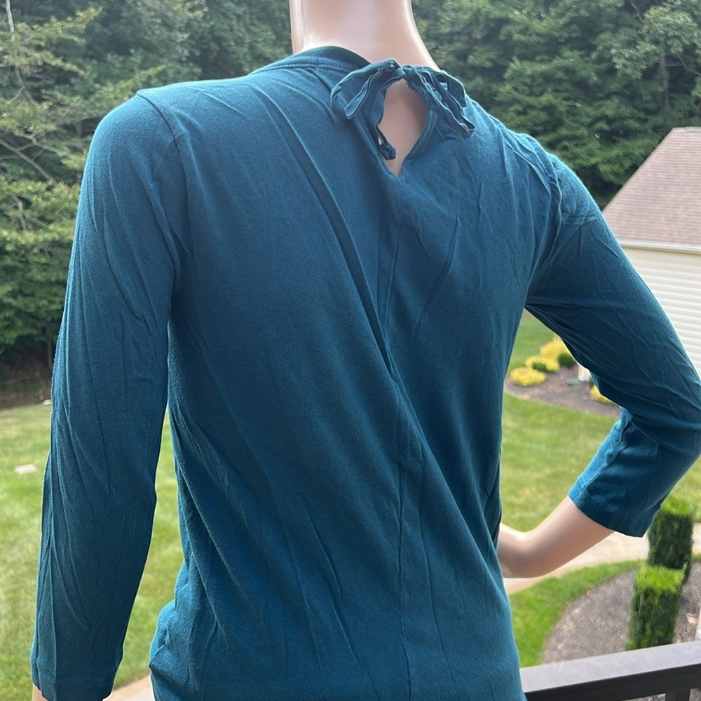 J Crew teal Celtic boho embroidered 3/4 sleeves top SZ XS - Picture 3 of 7